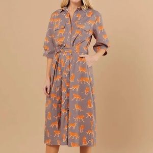 Sheridan French mushroom cheetah button down dress